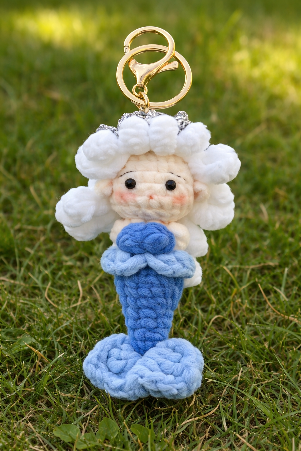 Cute Cloud Girl Crochet Keychain Soft Blue Bag Charm