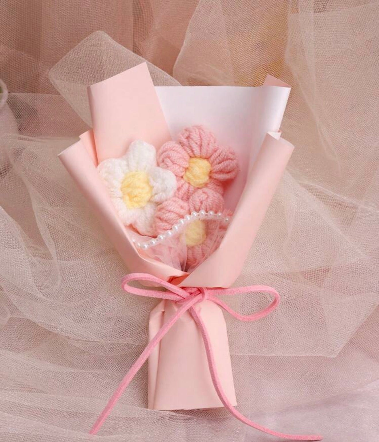 Small Crochet Flower Bouquet Handmade Forever Bloom Yarn Gift.