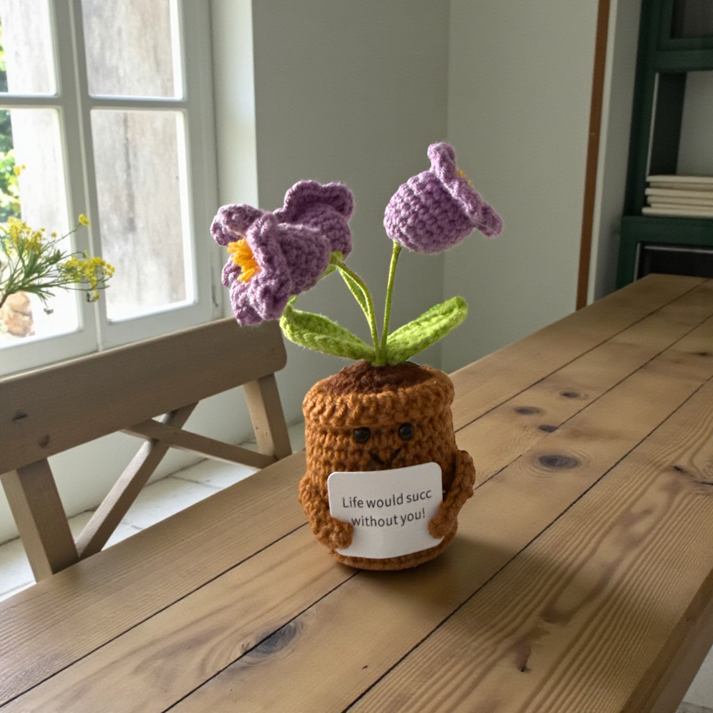 Handmade Crochet Purple Lily Flower Pot Cute Plush with Message