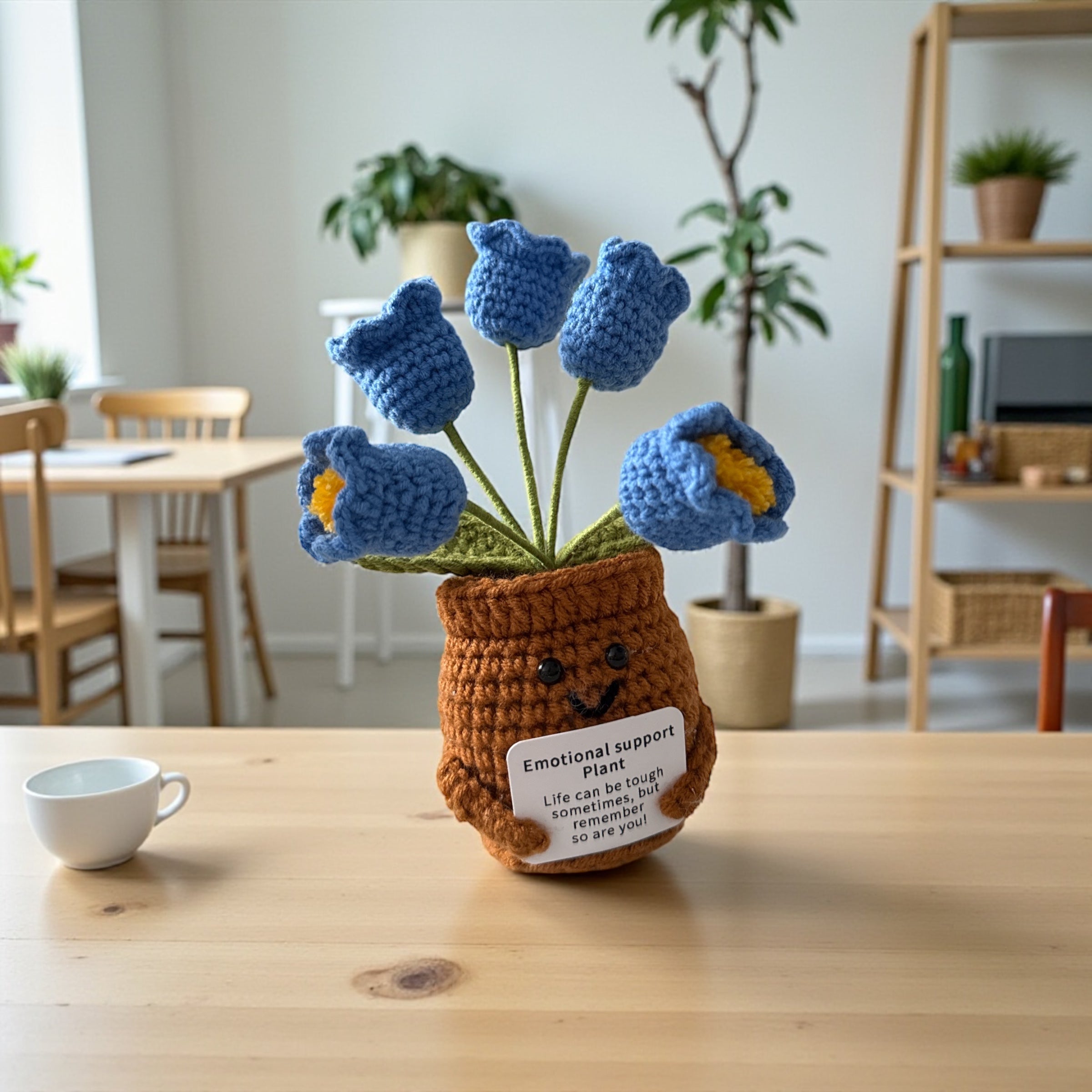 Handmade Crochet Emotional Support Lily Plant with 5 Bloom Flower Pot