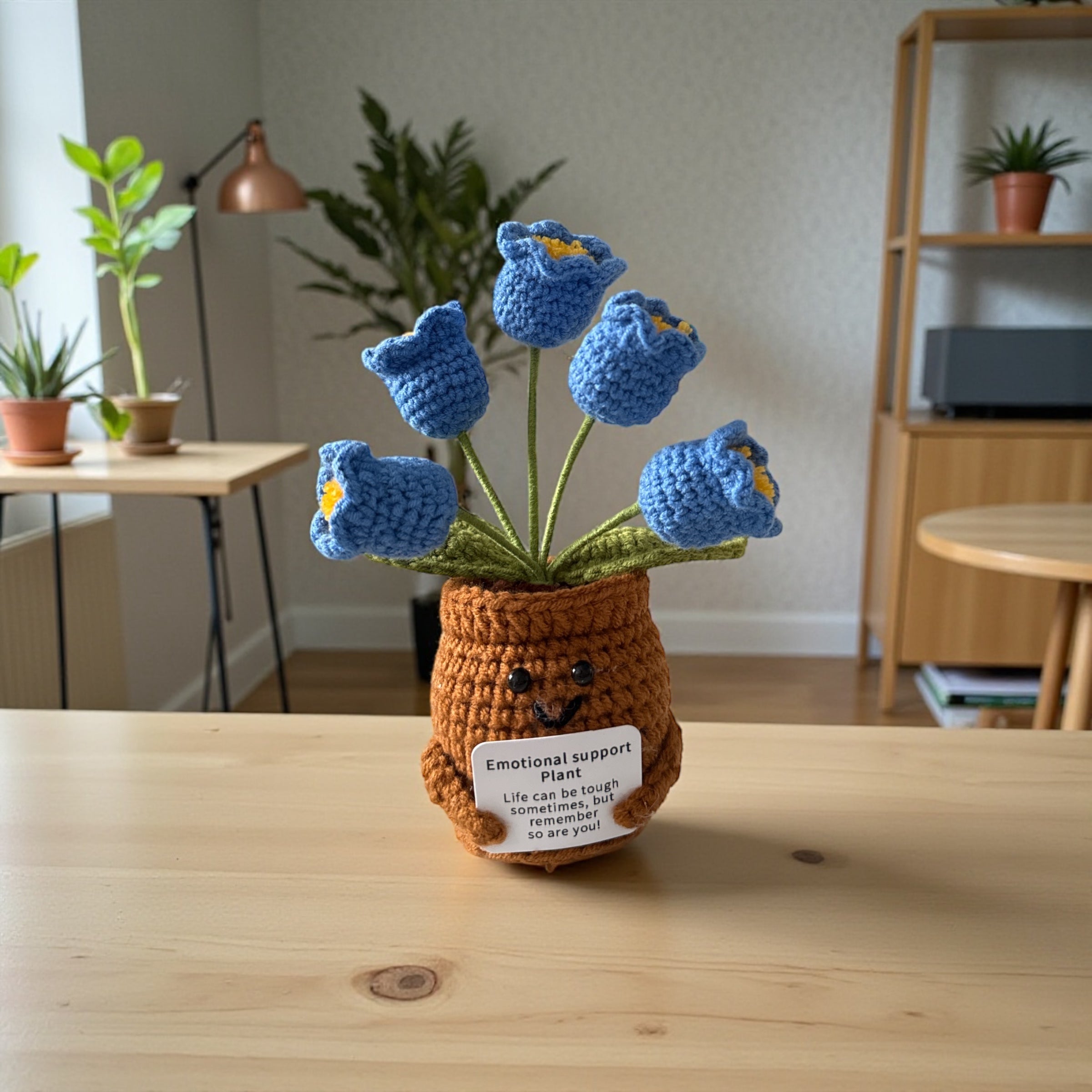 Handmade Crochet Emotional Support Lily Plant with 5 Bloom Flower Pot