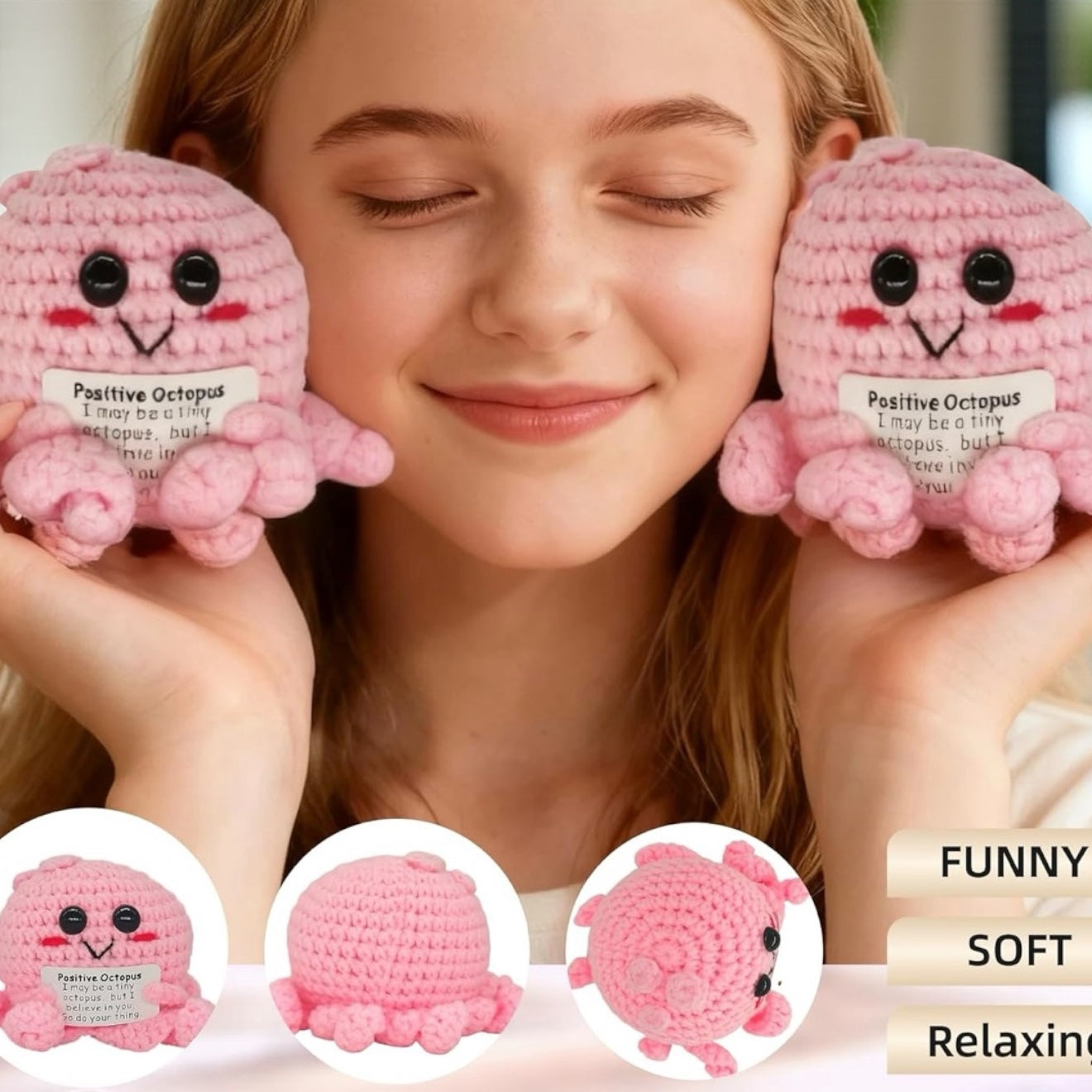 Crochet Octopus Plush Positive Encouragement Gift