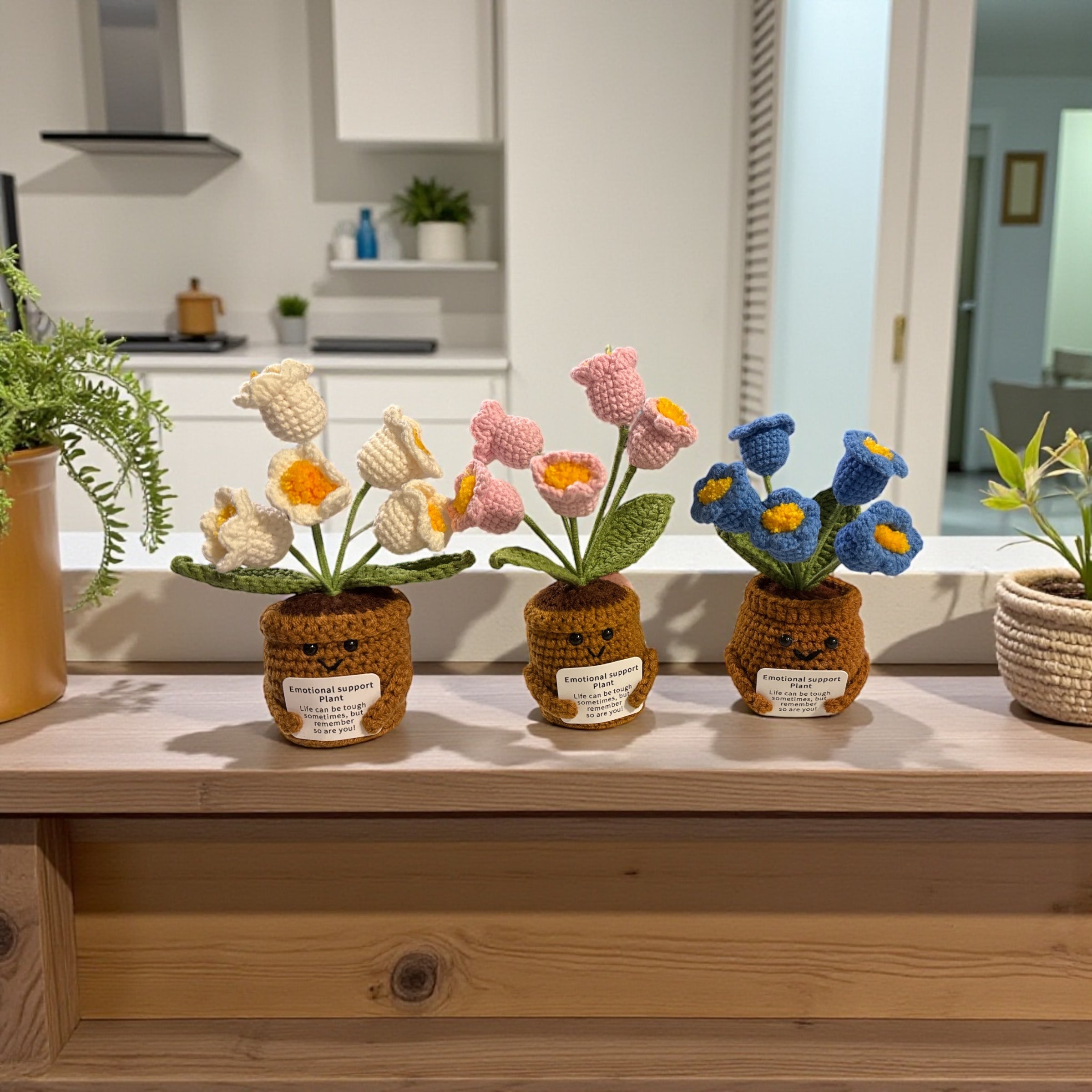 Handmade Crochet Emotional Support Lily Plant with 5 Bloom Flower Pot