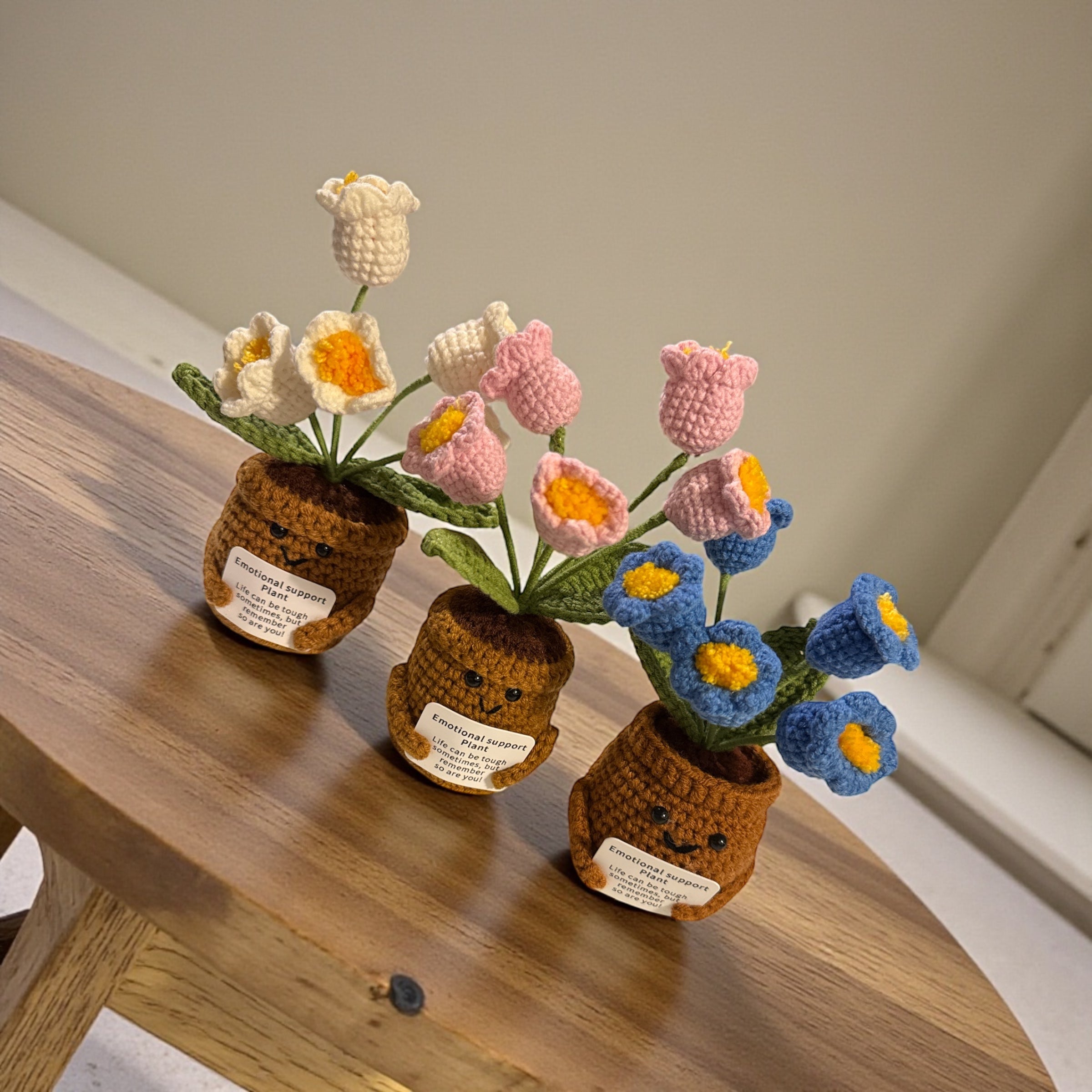Handmade Crochet Emotional Support Lily Plant with 5 Bloom Flower Pot