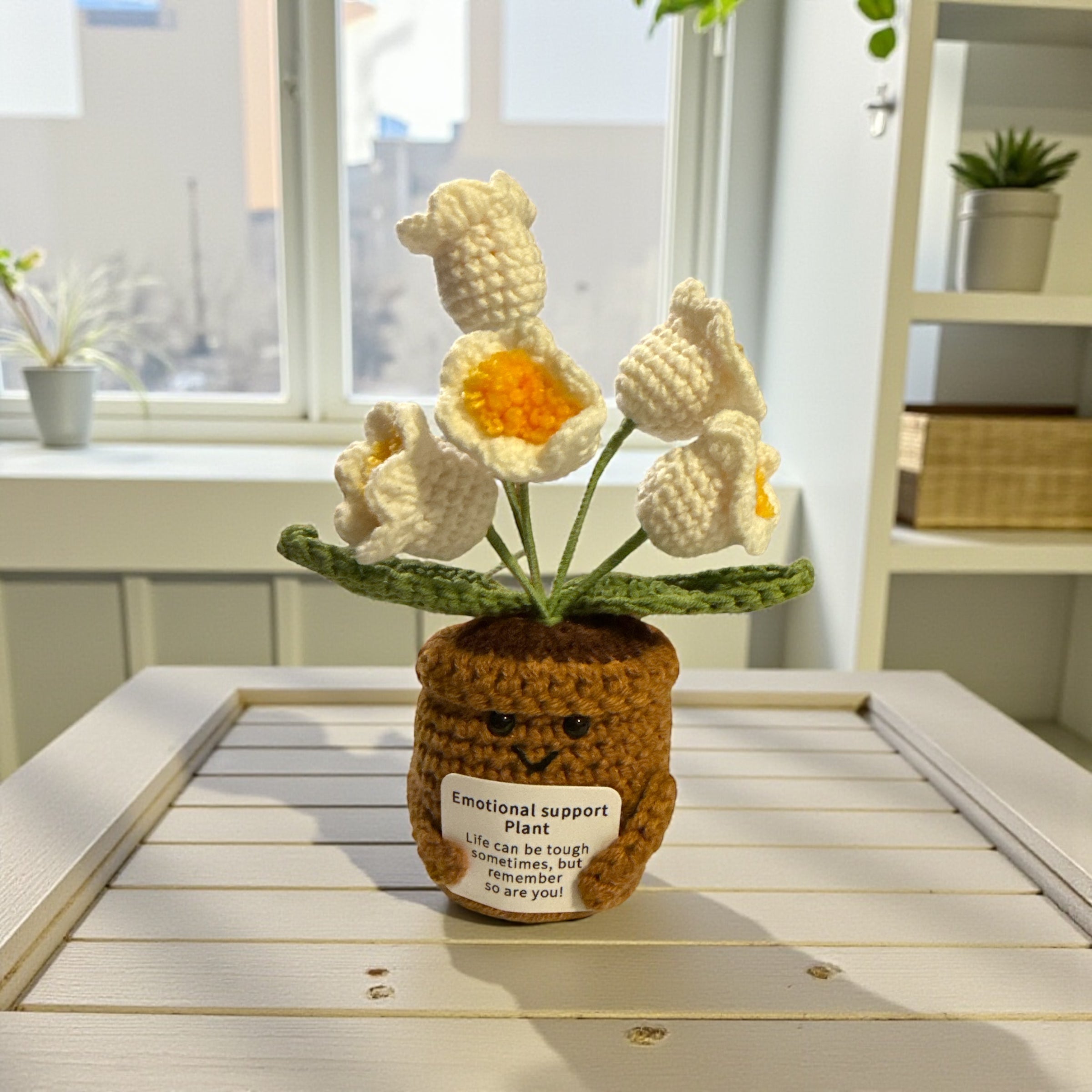Handmade Crochet Emotional Support Lily Plant with 5 Bloom Flower Pot
