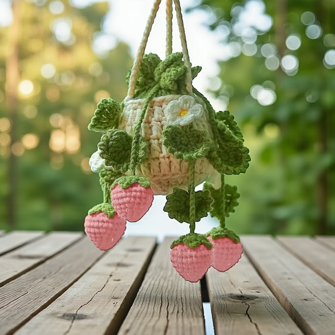 Strawberry & Flower Dangle Garden Crochet Hanging Cute Fruit Home Decor