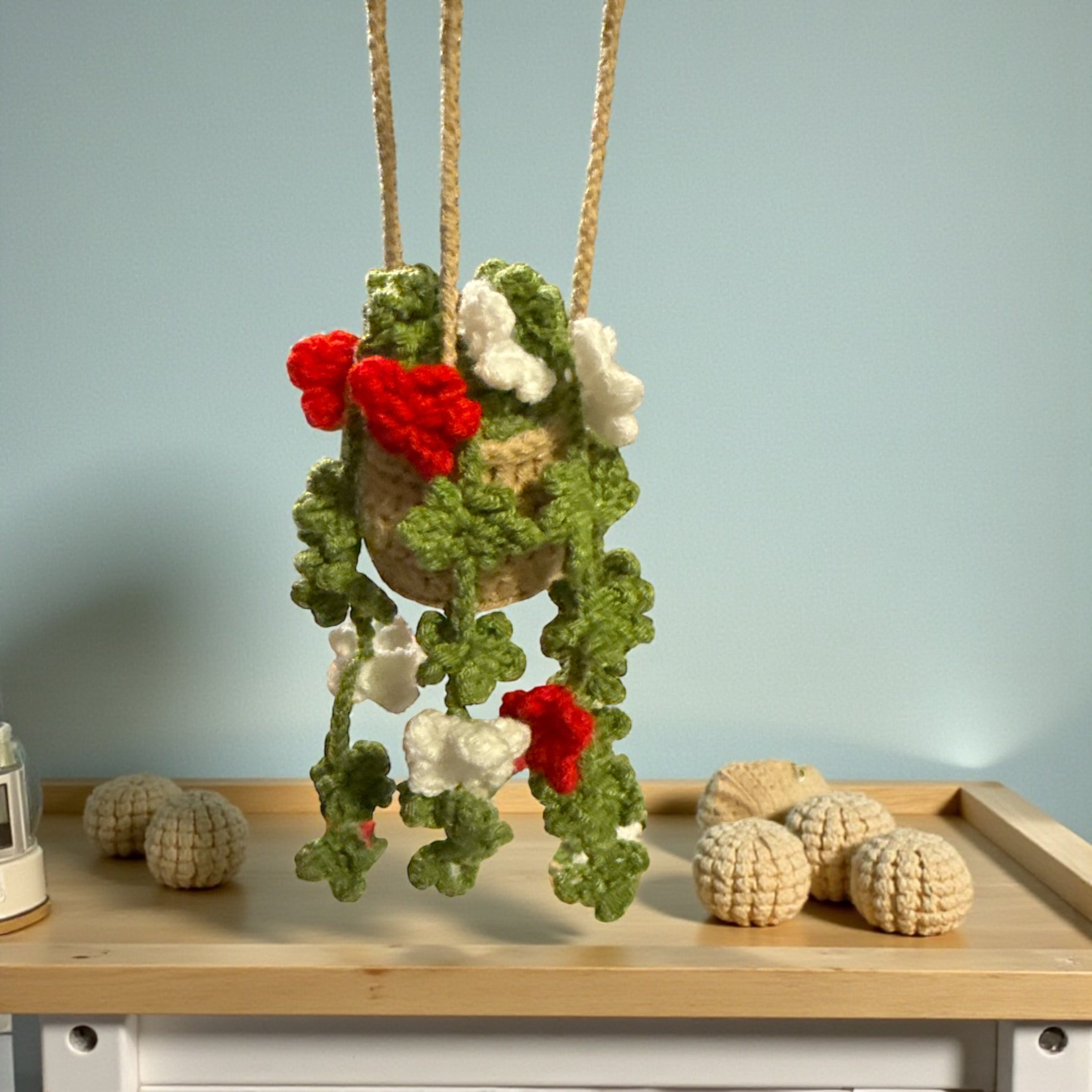 Strawberry & Flower Dangle Garden Crochet Hanging Cute Fruit Home Decor