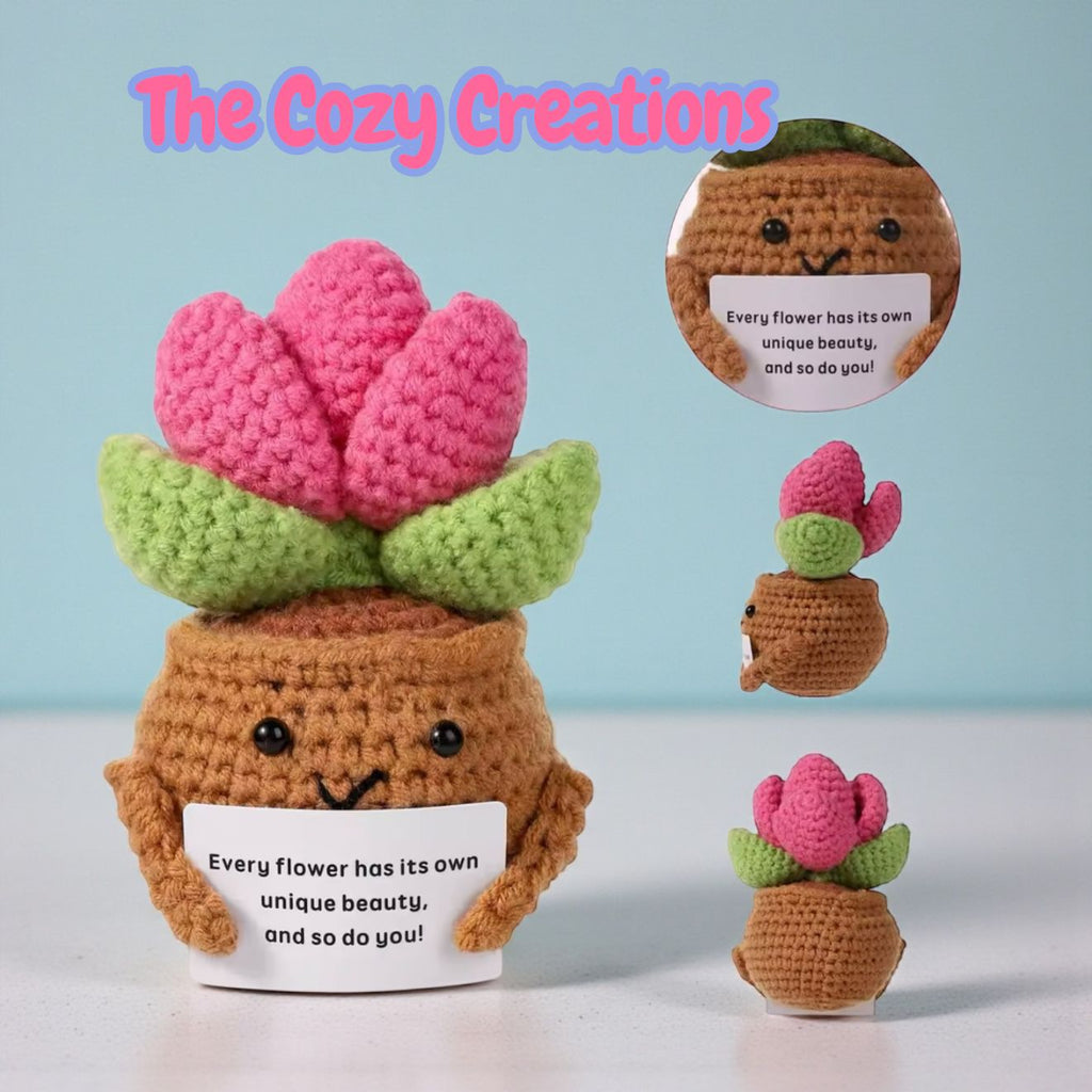 Handmade Crochet Pink & Green Cactus Plush Pot Cute Desk Decor