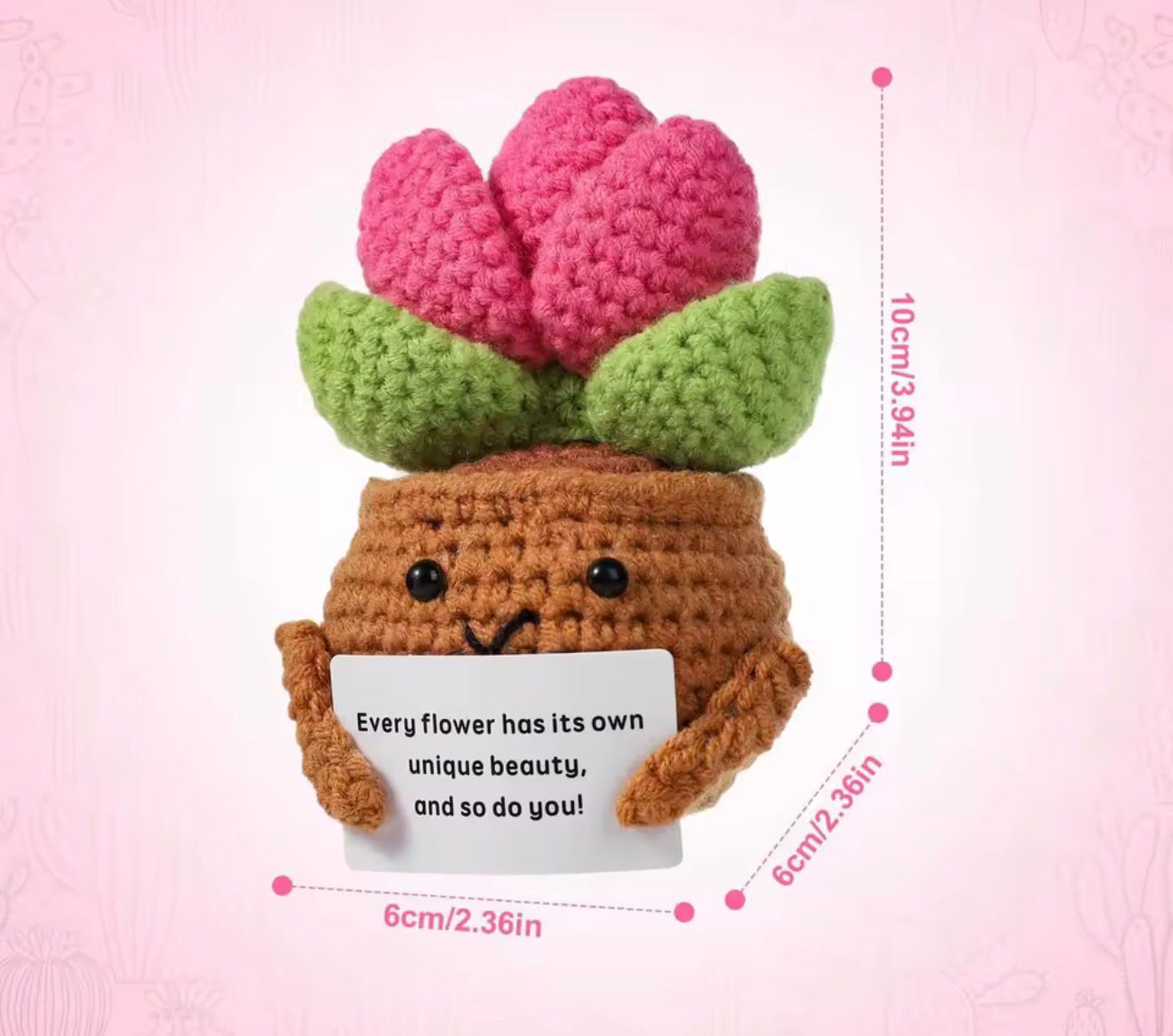 Handmade Crochet Pink & Green Cactus Plush Pot Cute Desk Decor