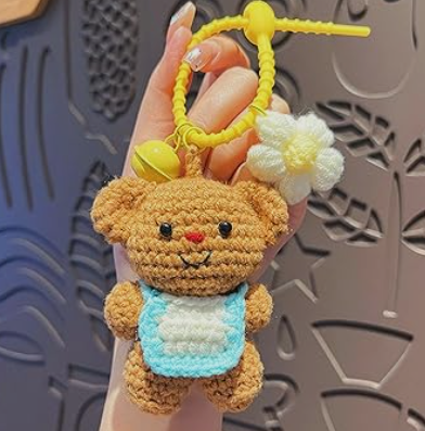 Cute Crochet Teddy Bear Bag Charm Handmade Hanging Accessory