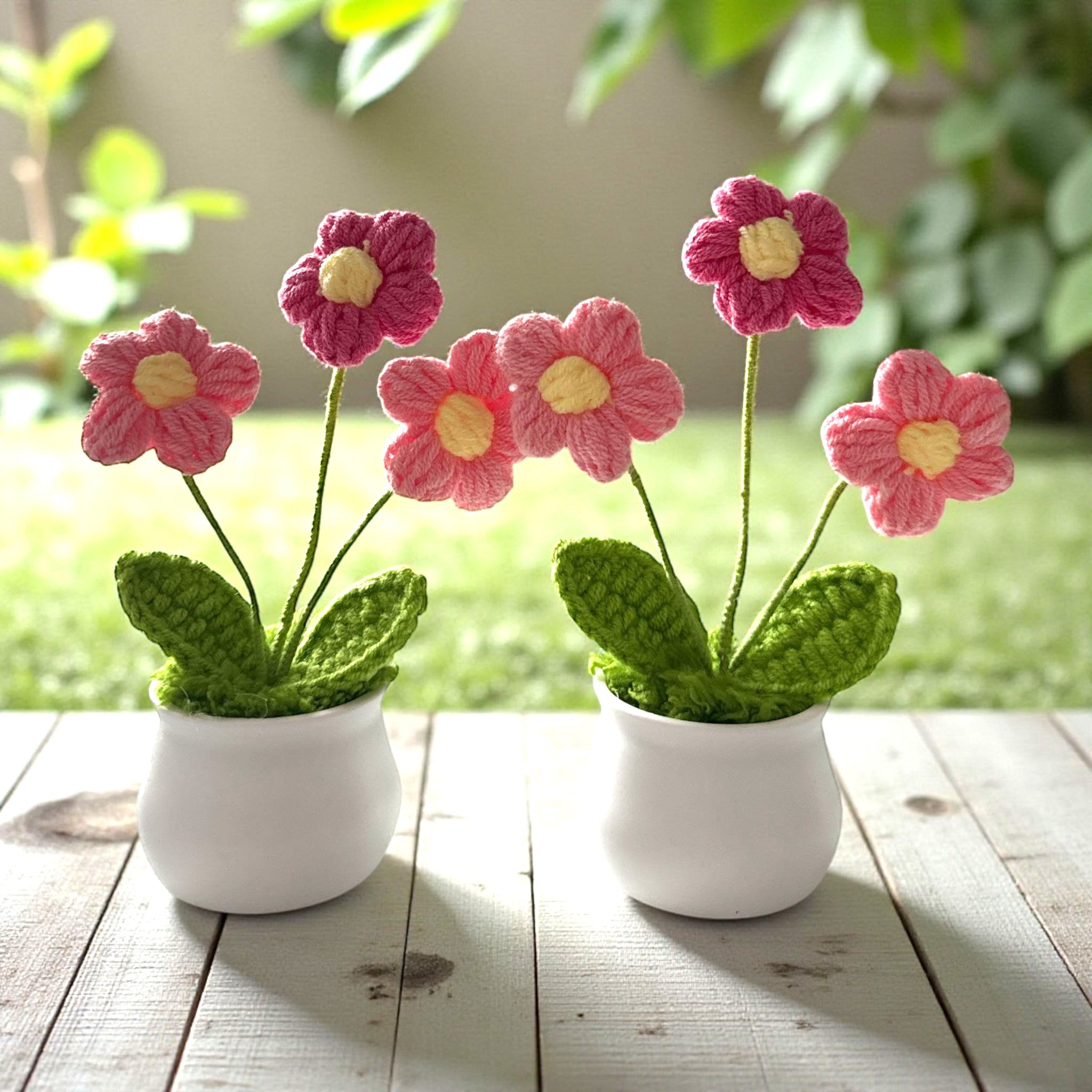 Handmade Crochet Pink Flower Pot Mini Desk & Home Decor