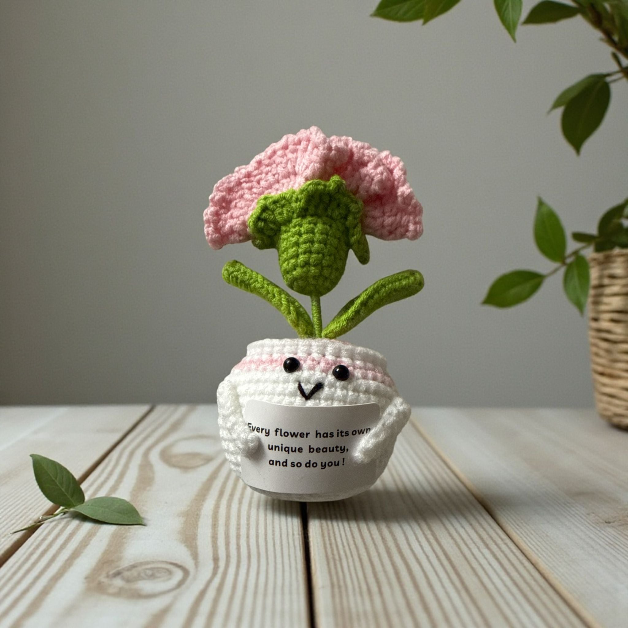 Handmade Pink Carnation Emotional Support Crochet Flower