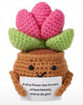 Handmade Crochet Pink & Green Cactus Plush Pot Cute Desk Decor