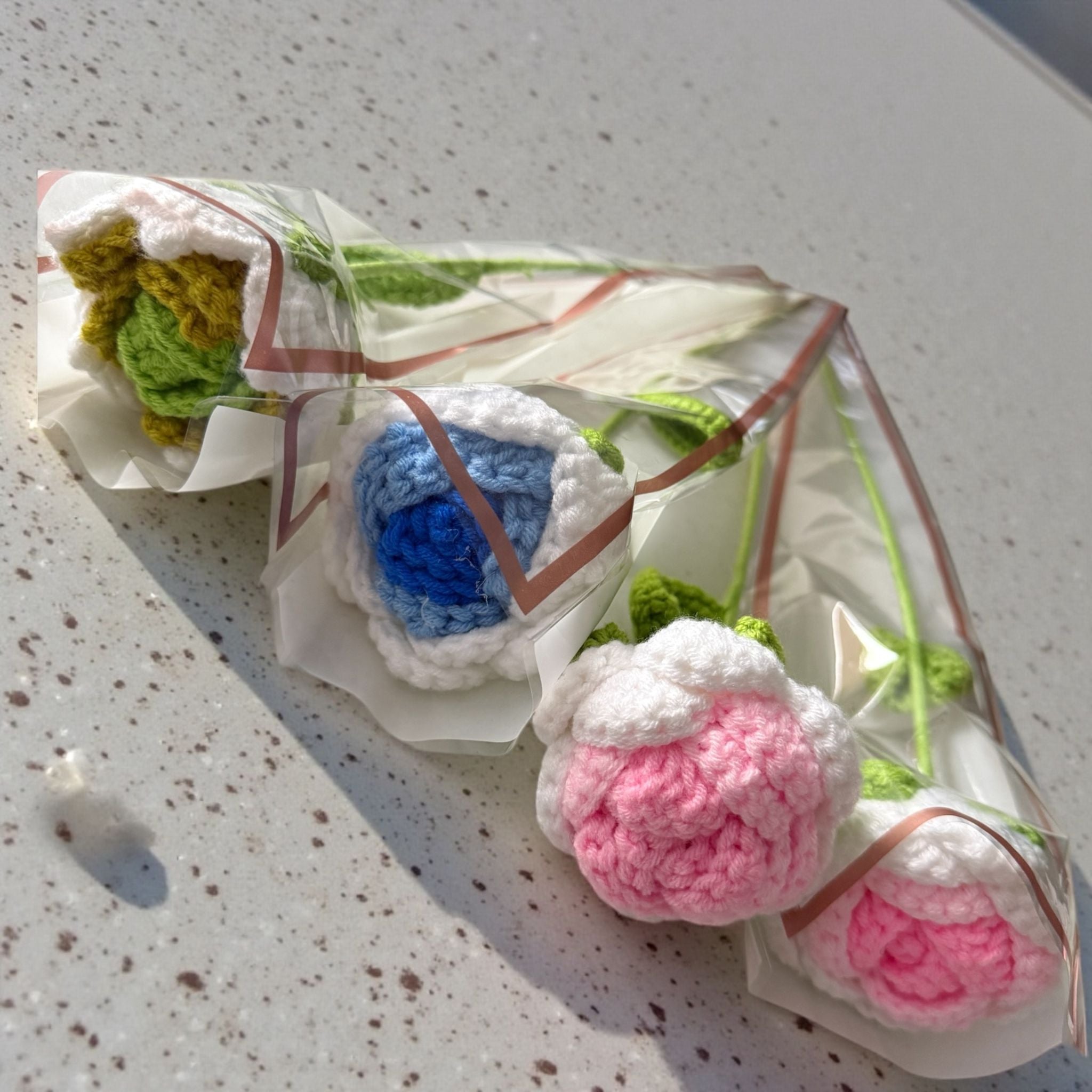 Handmade Crochet Flower Bouquet – Soft Pastel Yarn Roses