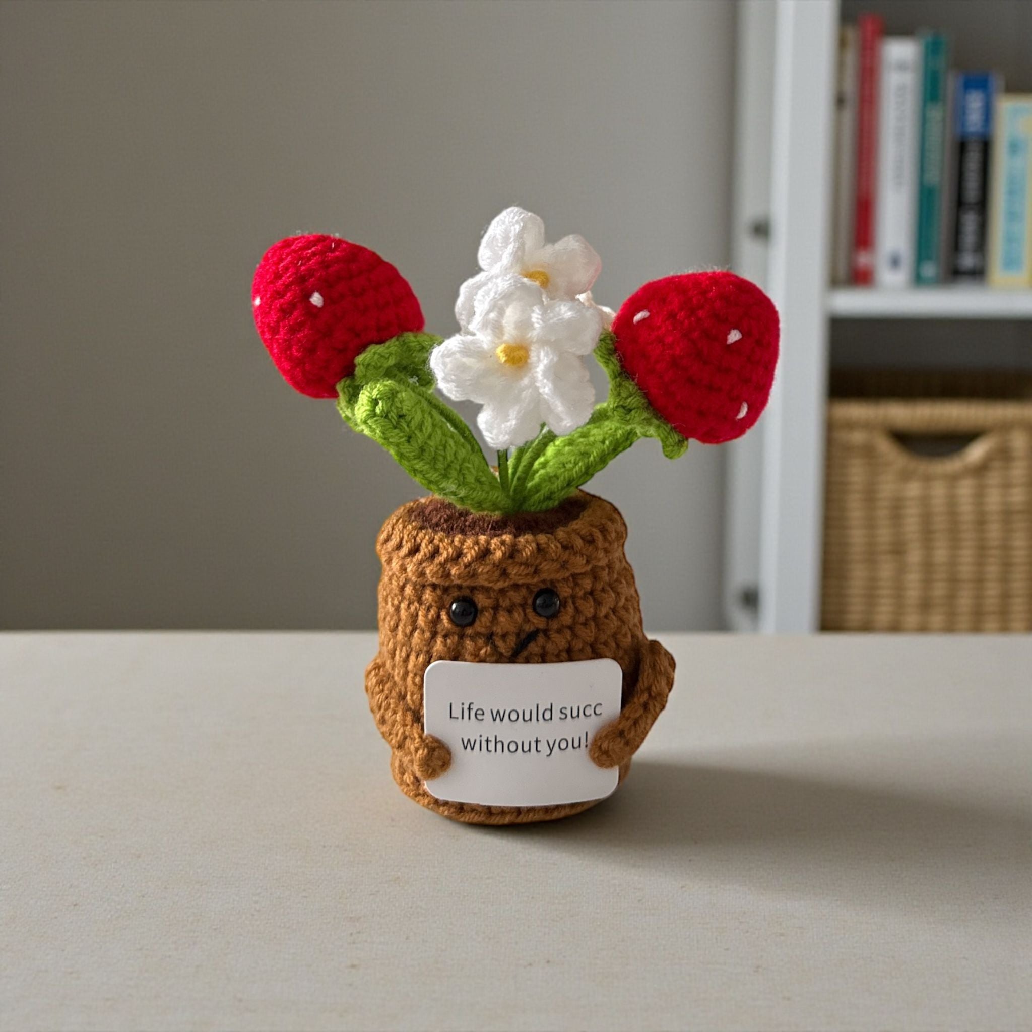 Handmade Crochet Strawberry Emotional Support Plant Cute Desk Gift