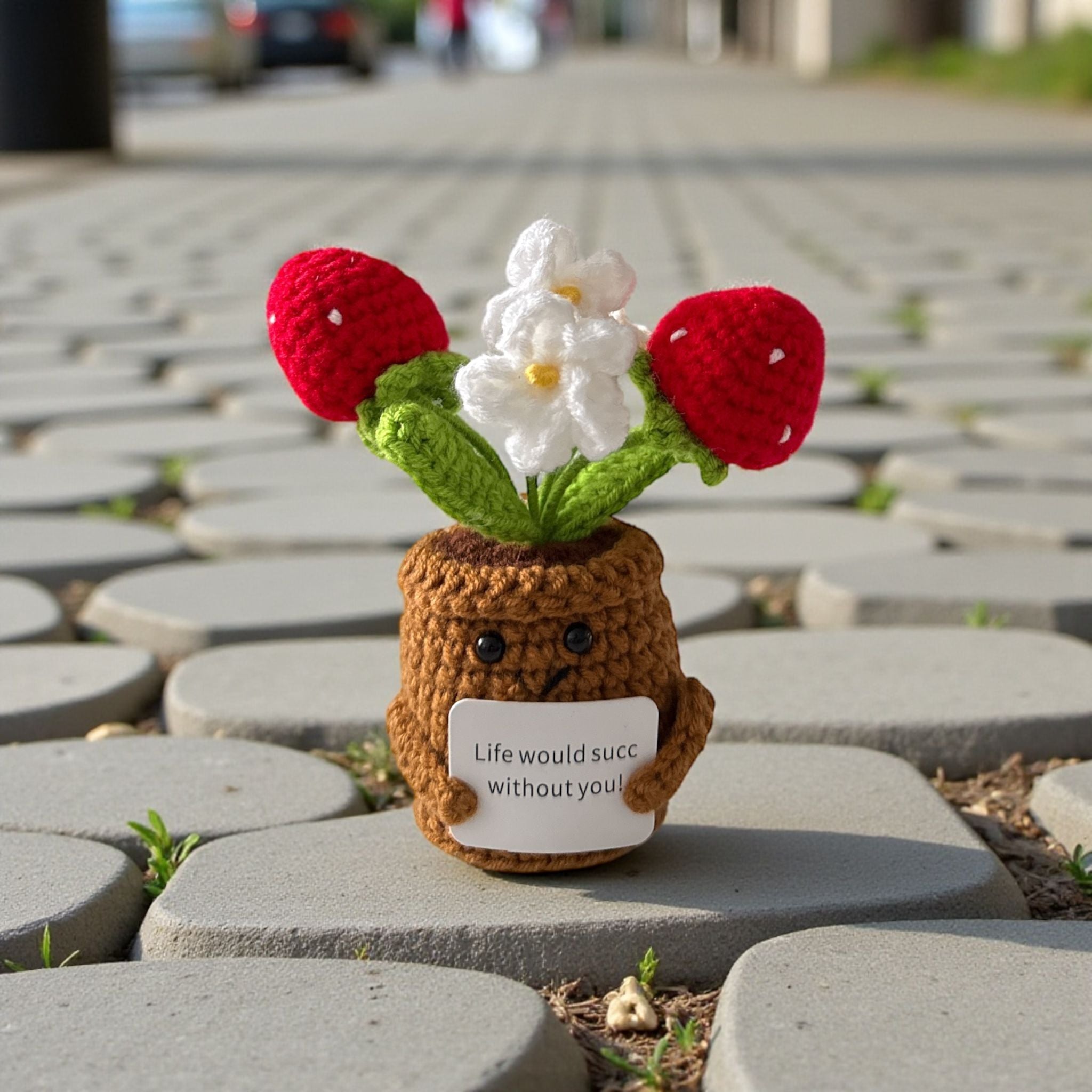 Handmade Crochet Strawberry Emotional Support Plant Cute Desk Gift