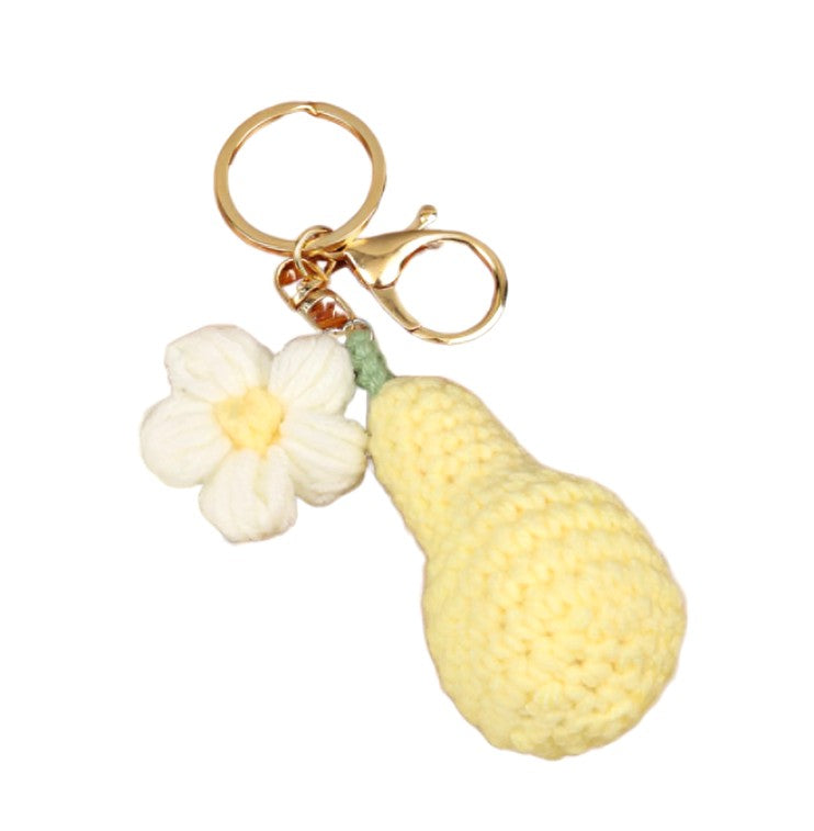 Handmade Crochet Pear Keychain with Flower Charm Cute Bag Accessory