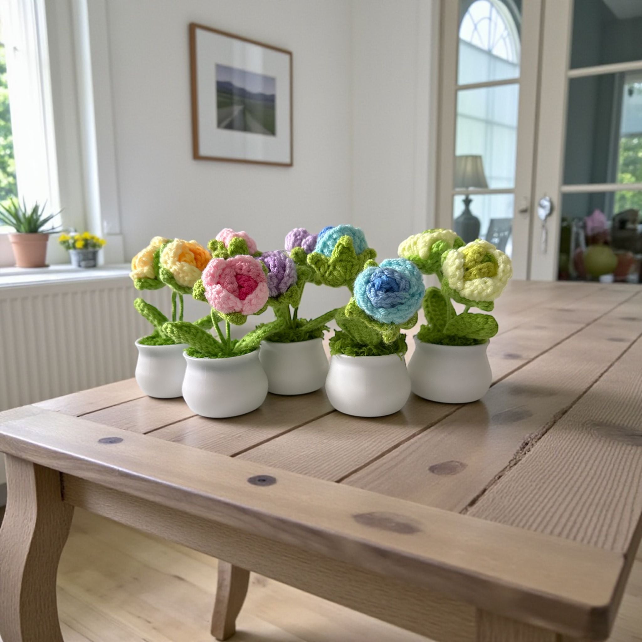 Handmade Crochet Mini Flower Pots Colorful Forever-Bloom Desk Decor