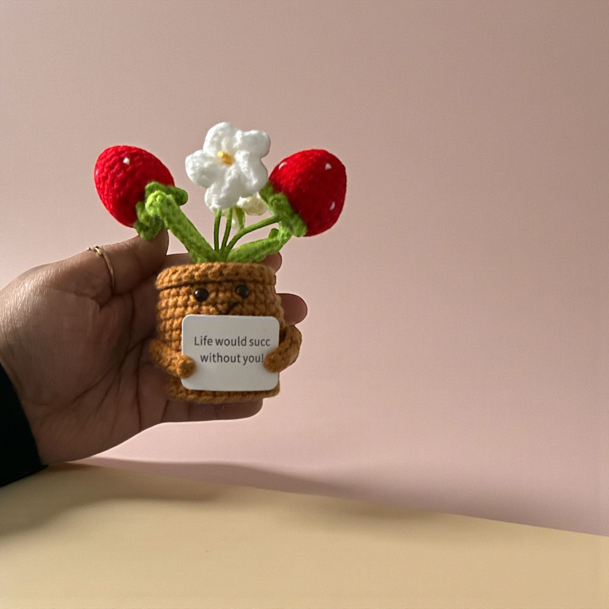 Handmade Crochet Strawberry Emotional Support Plant Cute Desk Gift