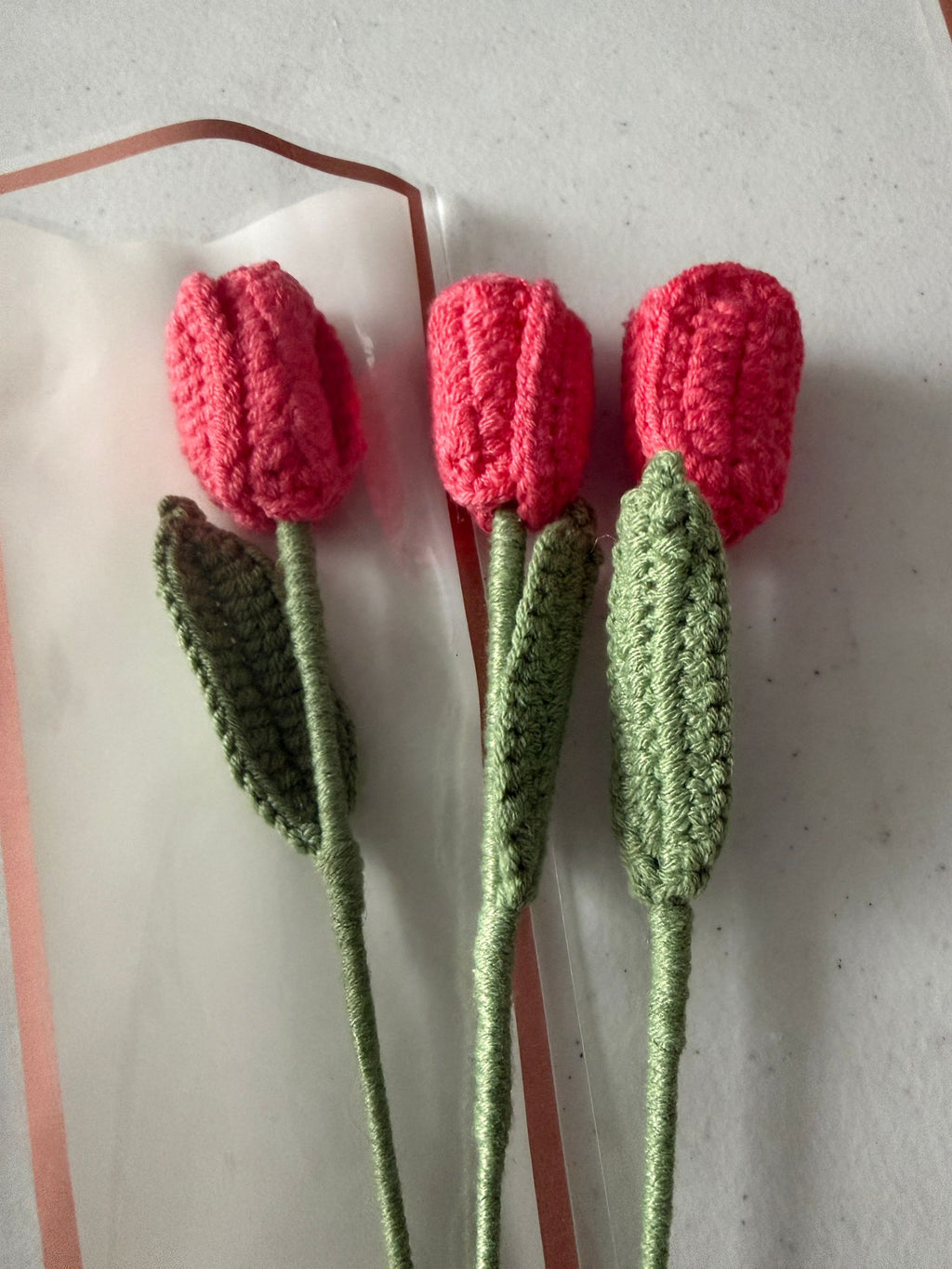 Handmade Crochet Tulip Flower Stems – Soft Pink Decorative Blooms