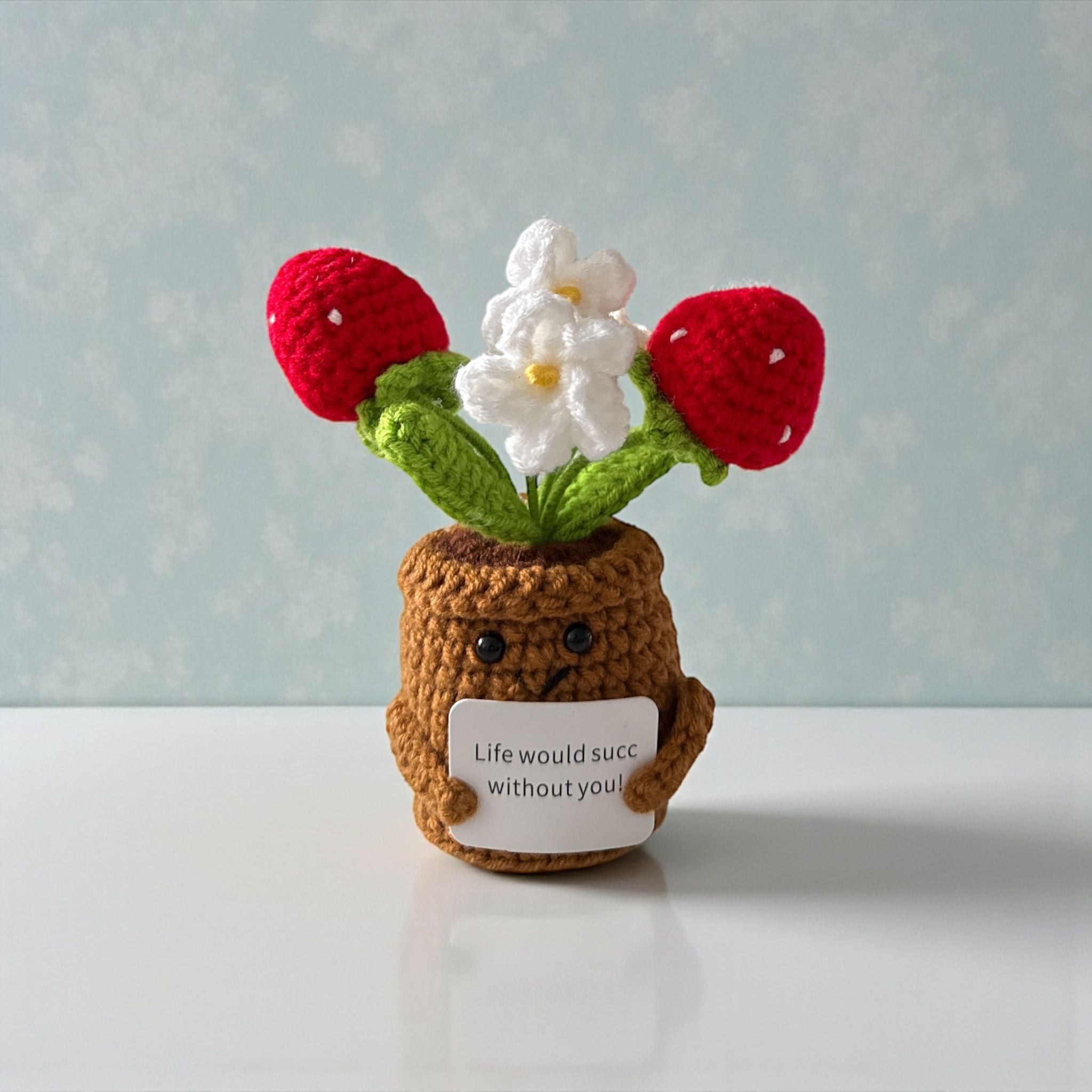 Handmade Crochet Strawberry Emotional Support Plant Cute Desk Gift