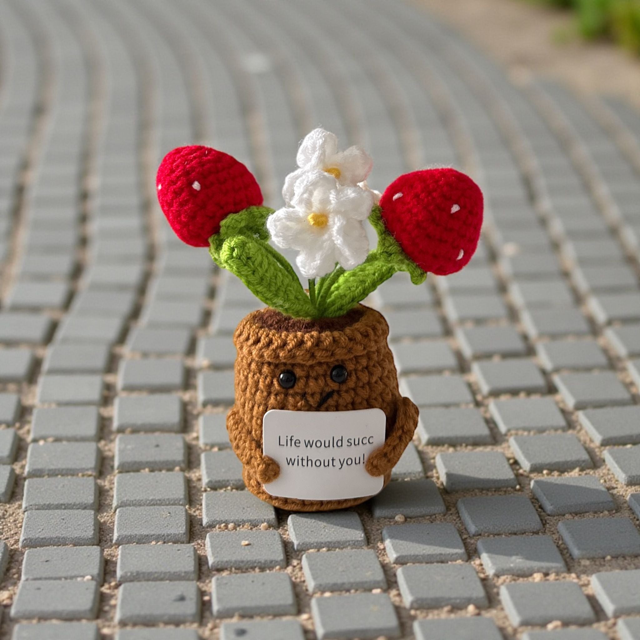 Handmade Crochet Strawberry Emotional Support Plant Cute Desk Gift